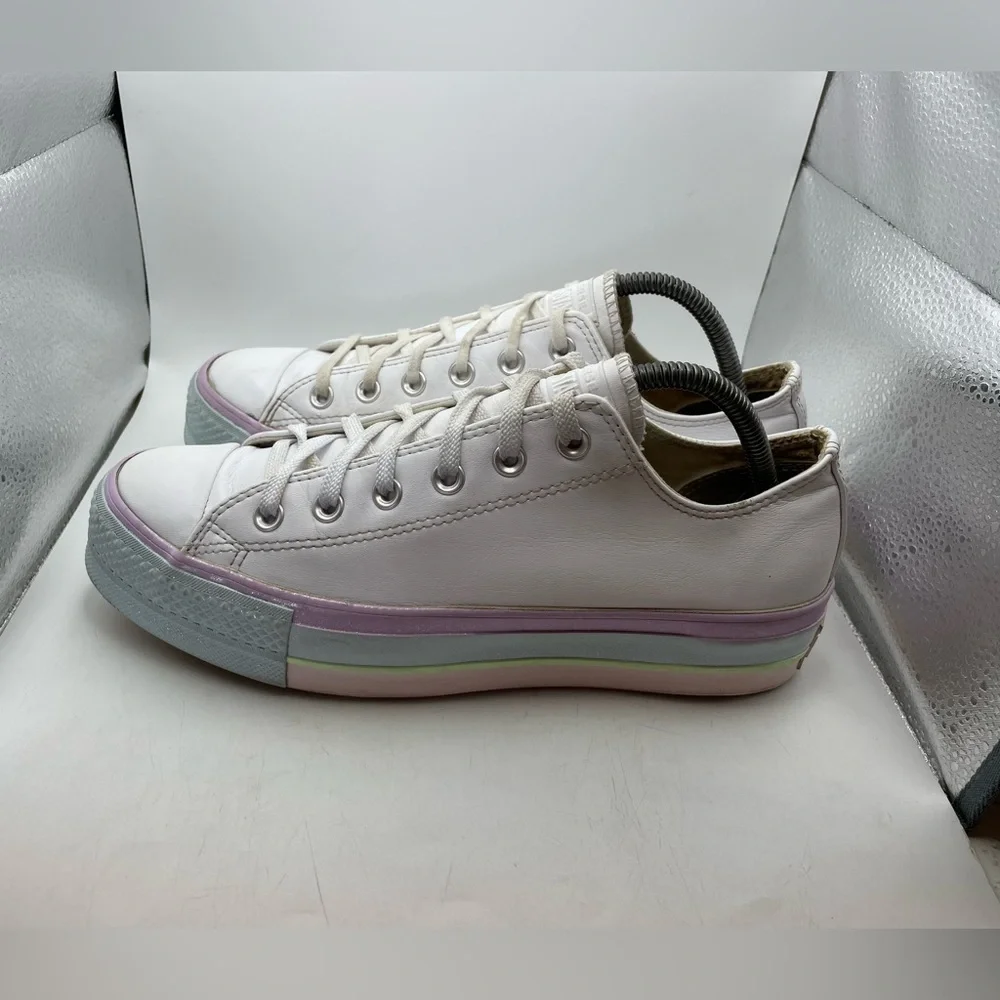 Converse All Star White leather with Pastel Accents platform sneakers size 10